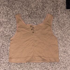 Casual Tan Button-Up Crop Top